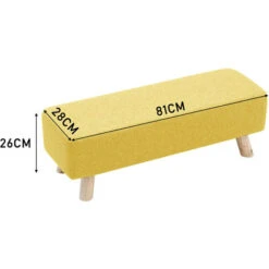 Livingandhome 81CM Square Linen Ottoman Footstool 2 Seaters Wooden Legs, Yellow -Living Room Furniture Store 23544959 5
