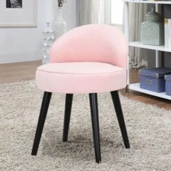 Livingandhome Vintage Velvet Dressing Table Stool Black Wooden Legs, Pink