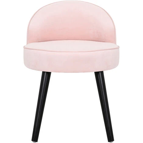 Livingandhome Vintage Velvet Dressing Table Stool Black Wooden Legs, Pink 5 Livingandhome Vintage Velvet Dressing Table Stool Black Wooden Legs, Pink - Image 3