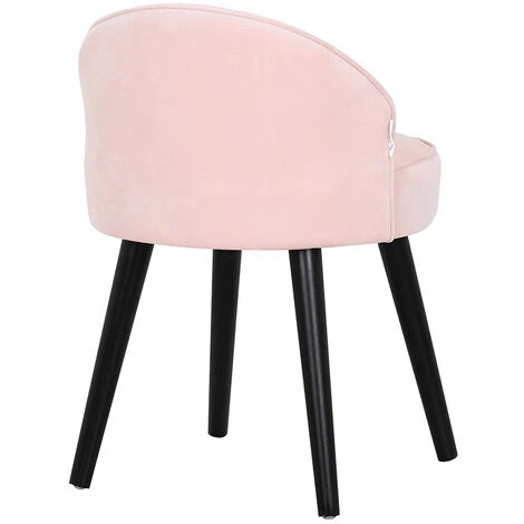 Livingandhome Vintage Velvet Dressing Table Stool Black Wooden Legs, Pink 6 Livingandhome Vintage Velvet Dressing Table Stool Black Wooden Legs, Pink - Image 4
