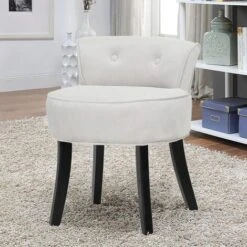 Livingandhome Velvet Vanity Stool Soft Seat Low Back With Black Wooden Legs, Grey 9 Livingandhome Velvet Vanity Stool Soft Seat Low Back With Black Wooden Legs, Grey -Living Room Furniture Store 23544970 3