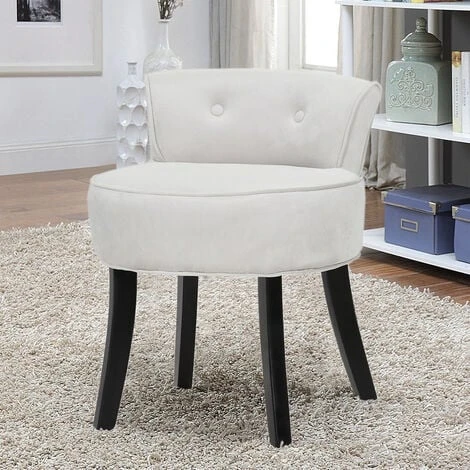 Livingandhome Velvet Vanity Stool Soft Seat Low Back With Black Wooden Legs, Grey 5 Livingandhome Velvet Vanity Stool Soft Seat Low Back With Black Wooden Legs, Grey - Image 3