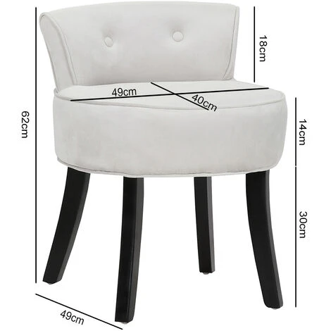 Livingandhome Velvet Vanity Stool Soft Seat Low Back With Black Wooden Legs, Grey 7 Livingandhome Velvet Vanity Stool Soft Seat Low Back With Black Wooden Legs, Grey - Image 5