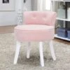 Livingandhome Velvet Vanity Stool Soft Seat Low Back With White Wooden Legs, Pink -Living Room Furniture Store 23544975 1