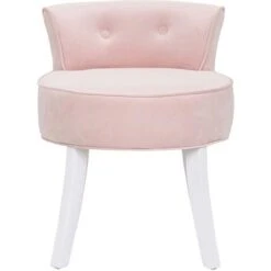 Livingandhome Velvet Vanity Stool Soft Seat Low Back With White Wooden Legs, Pink -Living Room Furniture Store 23544975 3