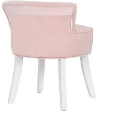 Livingandhome Velvet Vanity Stool Soft Seat Low Back With White Wooden Legs, Pink -Living Room Furniture Store 23544975 4
