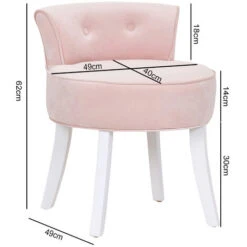 Livingandhome Velvet Vanity Stool Soft Seat Low Back With White Wooden Legs, Pink -Living Room Furniture Store 23544975 5