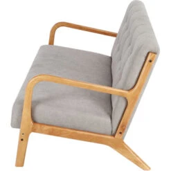 Livingandhome Linen Buttoned 2 Seater Sofa Bed Log Frame, Grey -Living Room Furniture Store 23545496 4