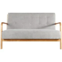 Livingandhome Linen Buttoned 2 Seater Sofa Bed Log Frame, Grey -Living Room Furniture Store 23545496 5