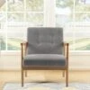 Livingandhome Accent Linen Fabric Buttoned Armchair Wooden Frame, Grey -Living Room Furniture Store 23545600 1