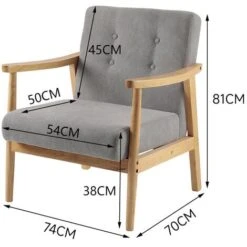 Livingandhome Accent Linen Fabric Buttoned Armchair Wooden Frame, Grey -Living Room Furniture Store 23545600 5