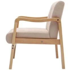Livingandhome Modern Linen Fabric Buttoned Armchair Soild Wooden Frame, Beige -Living Room Furniture Store 23545618 4