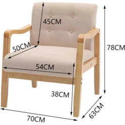 Livingandhome Modern Linen Fabric Buttoned Armchair Soild Wooden Frame, Beige -Living Room Furniture Store 23545618 5