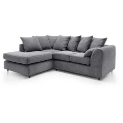 Porto Jumbo Cord Corner Sofa, Full Chenille Cord Fabric In Grey - Left - Color Grey -Living Room Furniture Store 23565200 3
