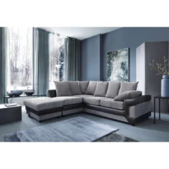 Dino Corner Sofa In Black & Grey With A Large Footstool [Black Left] - Color Black