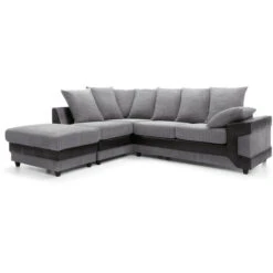 Dino Corner Sofa In Black & Grey With A Large Footstool [Black Left] - Color Black -Living Room Furniture Store 23565205 3