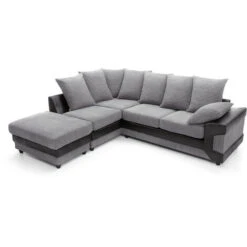 Dino Corner Sofa In Black & Grey With A Large Footstool [Black Left] - Color Black -Living Room Furniture Store 23565205 5
