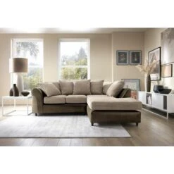 Harvey Cord Fabric Corner Sofa - Color Brown