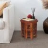 Beautiful Round Carved Wooden Coffee Table Side End Table [Mahogany,Small 12"x12"x12" 30.5cm] -Living Room Furniture Store 23750392 1