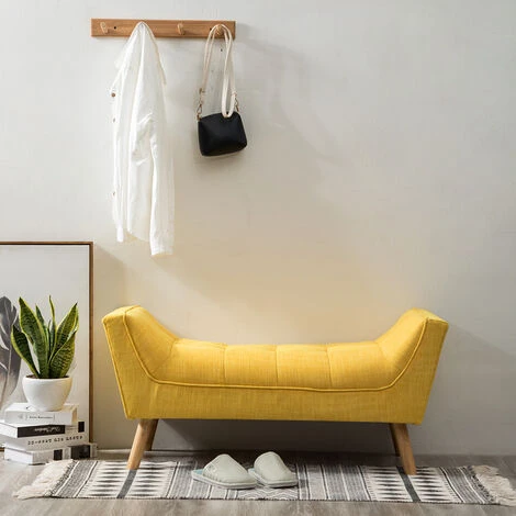 Livingandhome Chenille Footstool Window Seat Sofa Soil Wood Legs, Yellow 4 Livingandhome Chenille Footstool Window Seat Sofa Soil Wood Legs, Yellow - Image 2