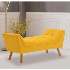 Livingandhome Chenille Footstool Window Seat Sofa Soil Wood Legs, Yellow 10 Livingandhome Chenille Footstool Window Seat Sofa Soil Wood Legs, Yellow -Living Room Furniture Store 23750418 4