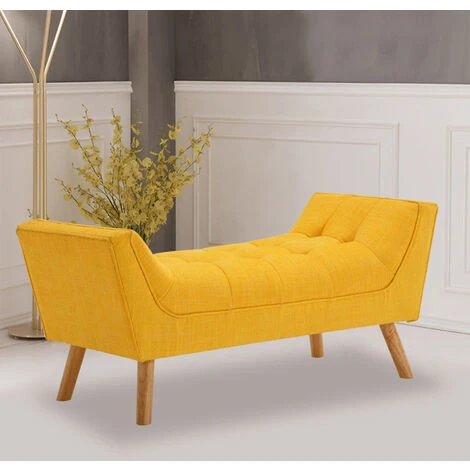 Livingandhome Chenille Footstool Window Seat Sofa Soil Wood Legs, Yellow 6 Livingandhome Chenille Footstool Window Seat Sofa Soil Wood Legs, Yellow - Image 4