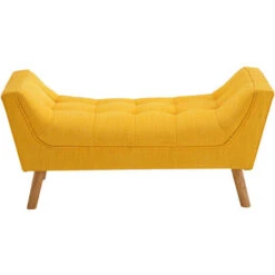 Livingandhome Chenille Footstool Window Seat Sofa Soil Wood Legs, Yellow 11 Livingandhome Chenille Footstool Window Seat Sofa Soil Wood Legs, Yellow -Living Room Furniture Store 23750418 5