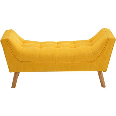Livingandhome Chenille Footstool Window Seat Sofa Soil Wood Legs, Yellow 7 Livingandhome Chenille Footstool Window Seat Sofa Soil Wood Legs, Yellow - Image 5