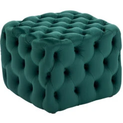 Livingandhome 50CM Square Velvet Buttoned Footstool, Dark Green -Living Room Furniture Store 23750423 4
