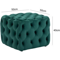 Livingandhome 50CM Square Velvet Buttoned Footstool, Dark Green -Living Room Furniture Store 23750423 5
