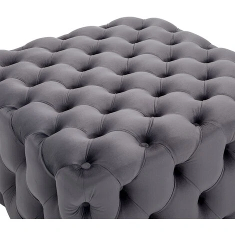 Livingandhome 70CM Square Velvet Buttoned Footstool, Grey 6 Livingandhome 70CM Square Velvet Buttoned Footstool, Grey - Image 4