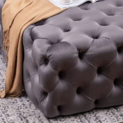Livingandhome 100CM Square Velvet Buttoned Footstool, Grey 10 Livingandhome 100CM Square Velvet Buttoned Footstool, Grey -Living Room Furniture Store 23750437 4