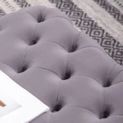 Livingandhome 100CM Square Velvet Buttoned Footstool, Grey 11 Livingandhome 100CM Square Velvet Buttoned Footstool, Grey -Living Room Furniture Store 23750437 5
