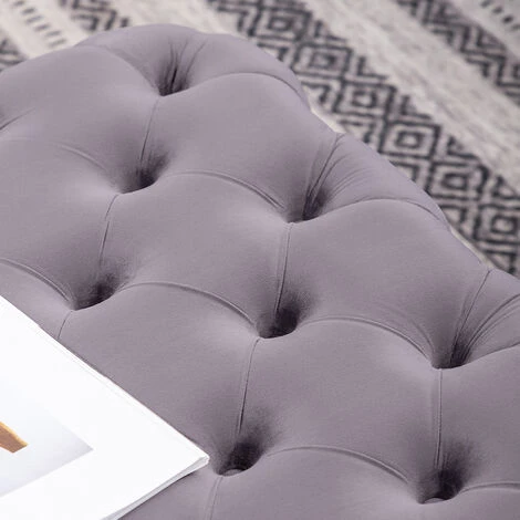 Livingandhome 100CM Square Velvet Buttoned Footstool, Grey 7 Livingandhome 100CM Square Velvet Buttoned Footstool, Grey - Image 5