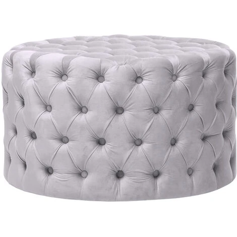 Livingandhome 82CM Round Frosted Velvet Buttoned Footstool, Light Grey 5 Livingandhome 82CM Round Frosted Velvet Buttoned Footstool, Light Grey - Image 3