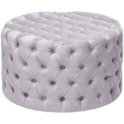Livingandhome 82CM Round Frosted Velvet Buttoned Footstool, Light Grey 10 Livingandhome 82CM Round Frosted Velvet Buttoned Footstool, Light Grey -Living Room Furniture Store 23750520 4
