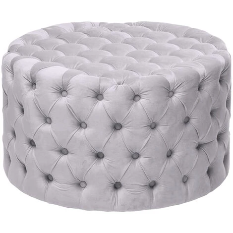 Livingandhome 82CM Round Frosted Velvet Buttoned Footstool, Light Grey 6 Livingandhome 82CM Round Frosted Velvet Buttoned Footstool, Light Grey - Image 4