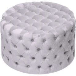 Livingandhome 82CM Round Frosted Velvet Buttoned Footstool, Light Grey 11 Livingandhome 82CM Round Frosted Velvet Buttoned Footstool, Light Grey -Living Room Furniture Store 23750520 5