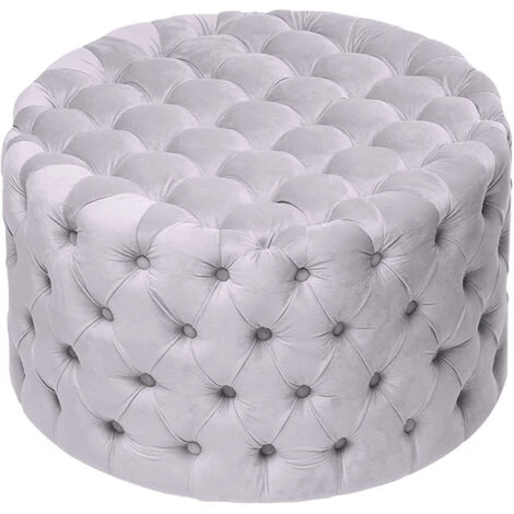 Livingandhome 82CM Round Frosted Velvet Buttoned Footstool, Light Grey 7 Livingandhome 82CM Round Frosted Velvet Buttoned Footstool, Light Grey - Image 5
