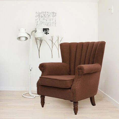 Livingandhome Pleated Wingback Armchair With Cushion,Coffee 5 Livingandhome Pleated Wingback Armchair With Cushion,Coffee - Image 3