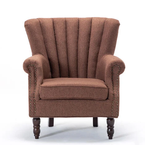 Livingandhome Pleated Wingback Armchair With Cushion,Coffee 6 Livingandhome Pleated Wingback Armchair With Cushion,Coffee - Image 4