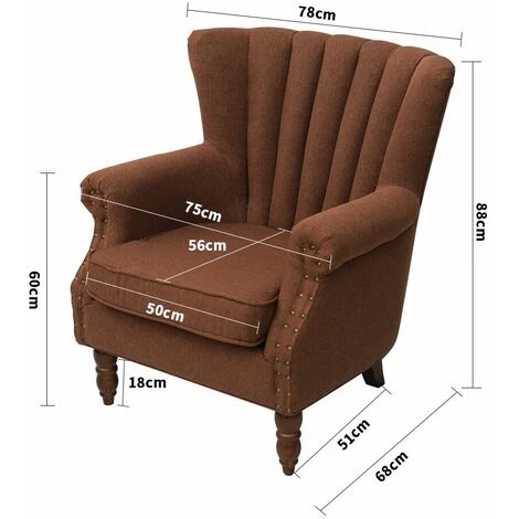 Livingandhome Pleated Wingback Armchair With Cushion,Coffee 7 Livingandhome Pleated Wingback Armchair With Cushion,Coffee - Image 5