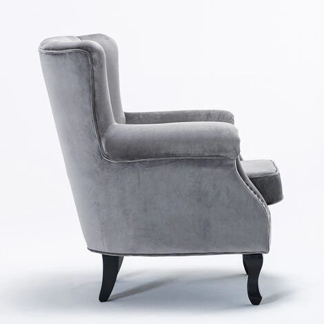 Livingandhome Velvet Pleated Wingback Armchair, Grey 6 Livingandhome Velvet Pleated Wingback Armchair, Grey - Image 4