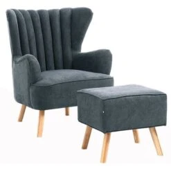 Livingandhome Suede Wingback Armchair With Footstool And Lumbar Pillow, Dark Grey -Living Room Furniture Store 23758878 4