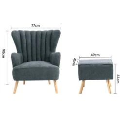 Livingandhome Suede Wingback Armchair With Footstool And Lumbar Pillow, Dark Grey -Living Room Furniture Store 23758878 5