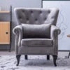 Livingandhome Grey Velvet Armchair With Thick Cushion And Lumbar Pillow -Living Room Furniture Store 23758952 1