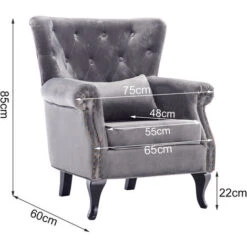 Livingandhome Grey Velvet Armchair With Thick Cushion And Lumbar Pillow 11 Livingandhome Grey Velvet Armchair With Thick Cushion And Lumbar Pillow -Living Room Furniture Store 23758952 5