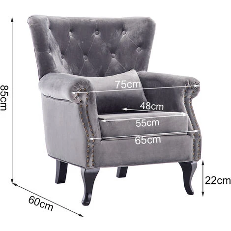 Livingandhome Grey Velvet Armchair With Thick Cushion And Lumbar Pillow 7 Livingandhome Grey Velvet Armchair With Thick Cushion And Lumbar Pillow - Image 5