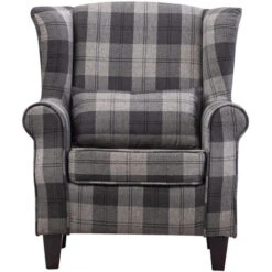 Livingandhome Chesterfield Tartan High Back Armchair With Thick Cushion And Pillow, Grey -Living Room Furniture Store 23759151 3