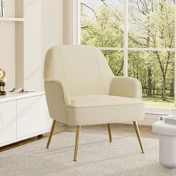 Livingandhome Leisure Velvet Armchair, Beige -Living Room Furniture Store 23759187 2